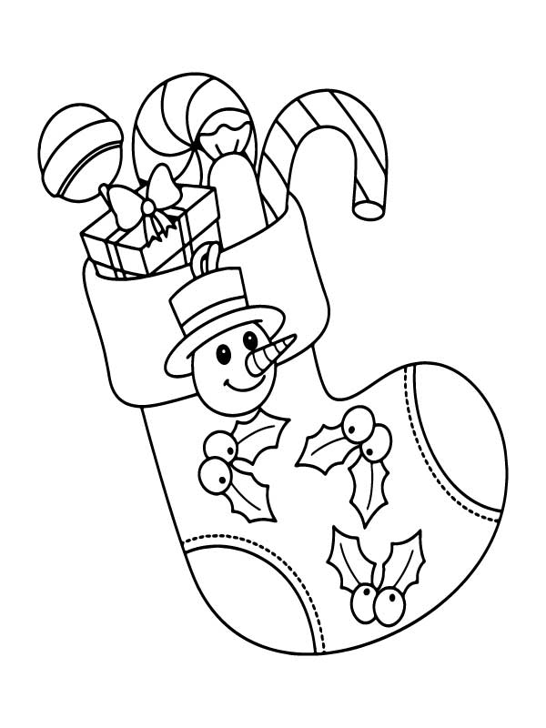 Christmas Stocking with Snowman Coloring Page - Free Printable Coloring ...