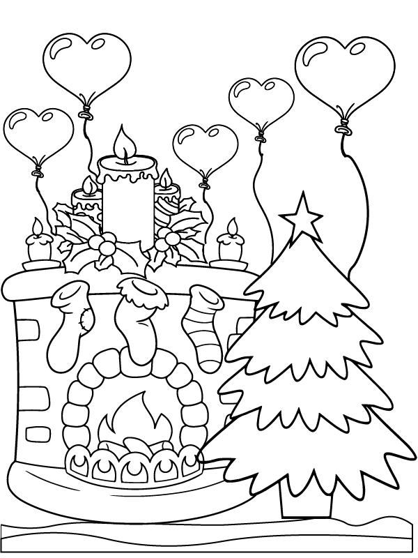 Christmas Symbols in the Fireplace Färbung Seite - Kostenlose druckbare ...