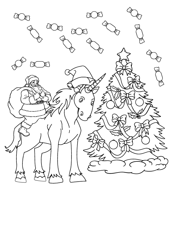 Christmas Unicorn and Candies Coloring Page - Free Printable Coloring ...