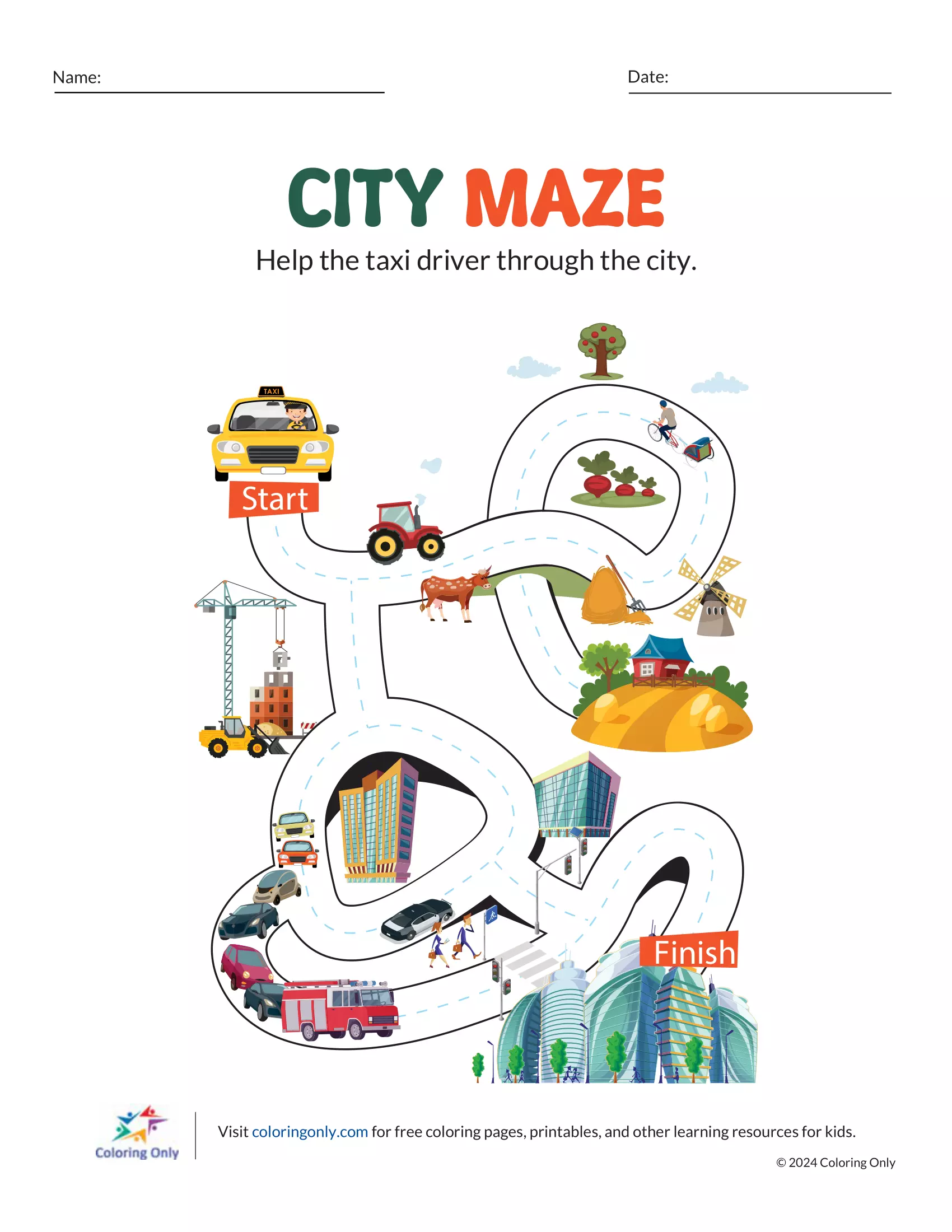CITY MAZE Free Printable Worksheet CITY MAZE Free Printable Worksheet