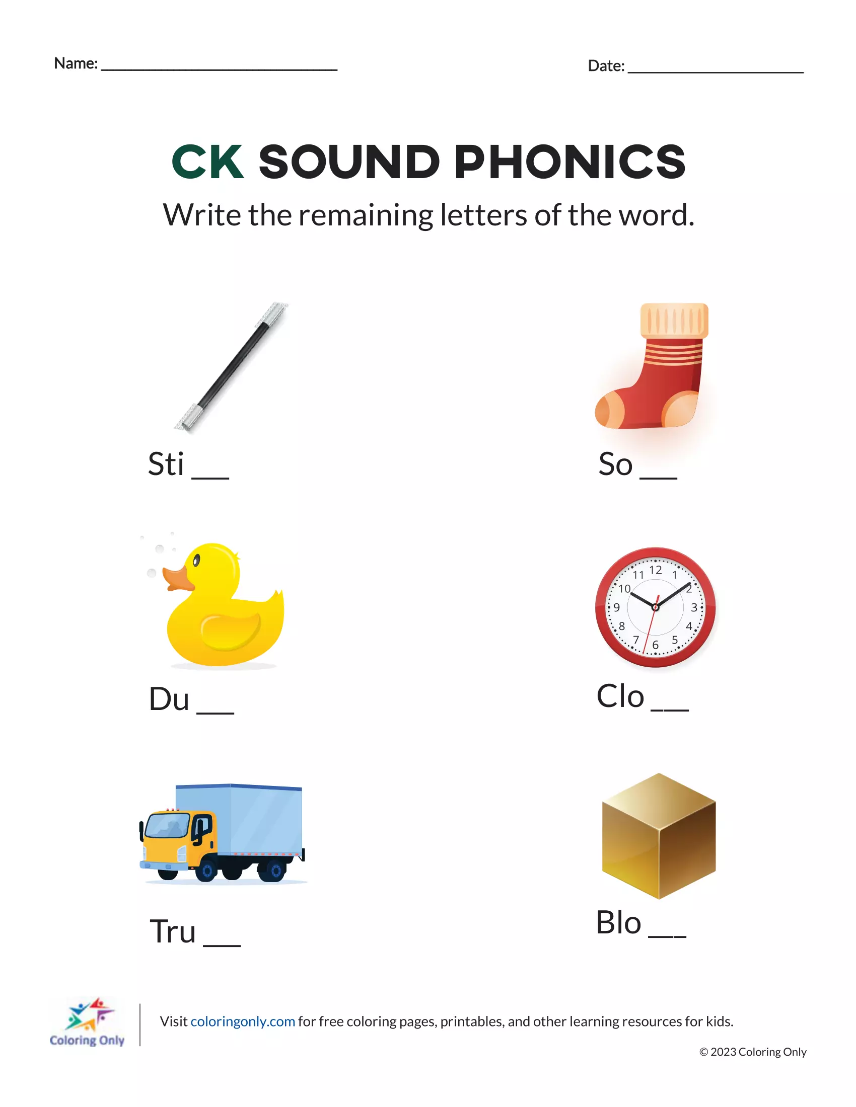 CK Sound Phonics Free Printable Worksheet