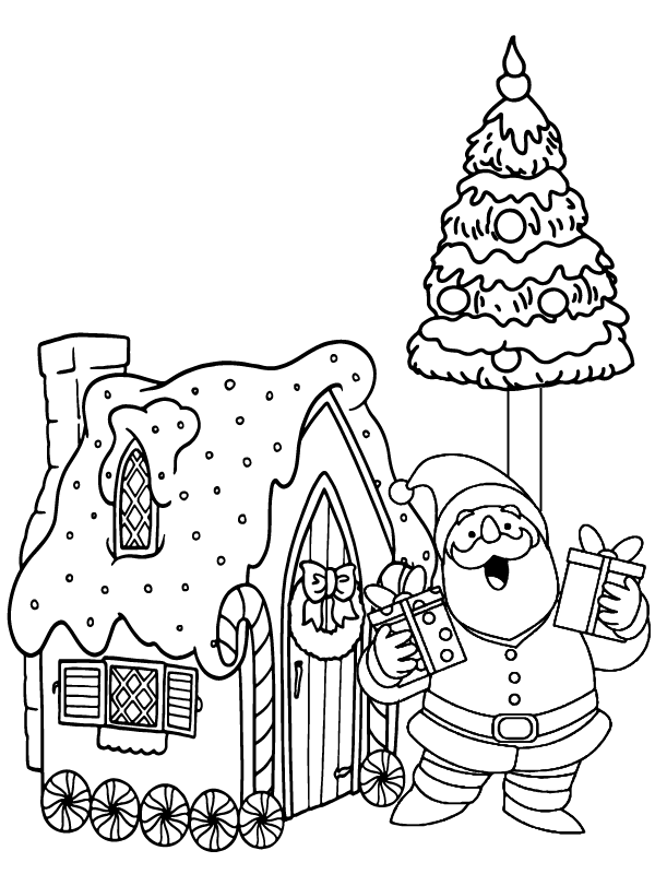 Creative Simple Christmas Tree and Santa Coloring Page - Free Printable ...