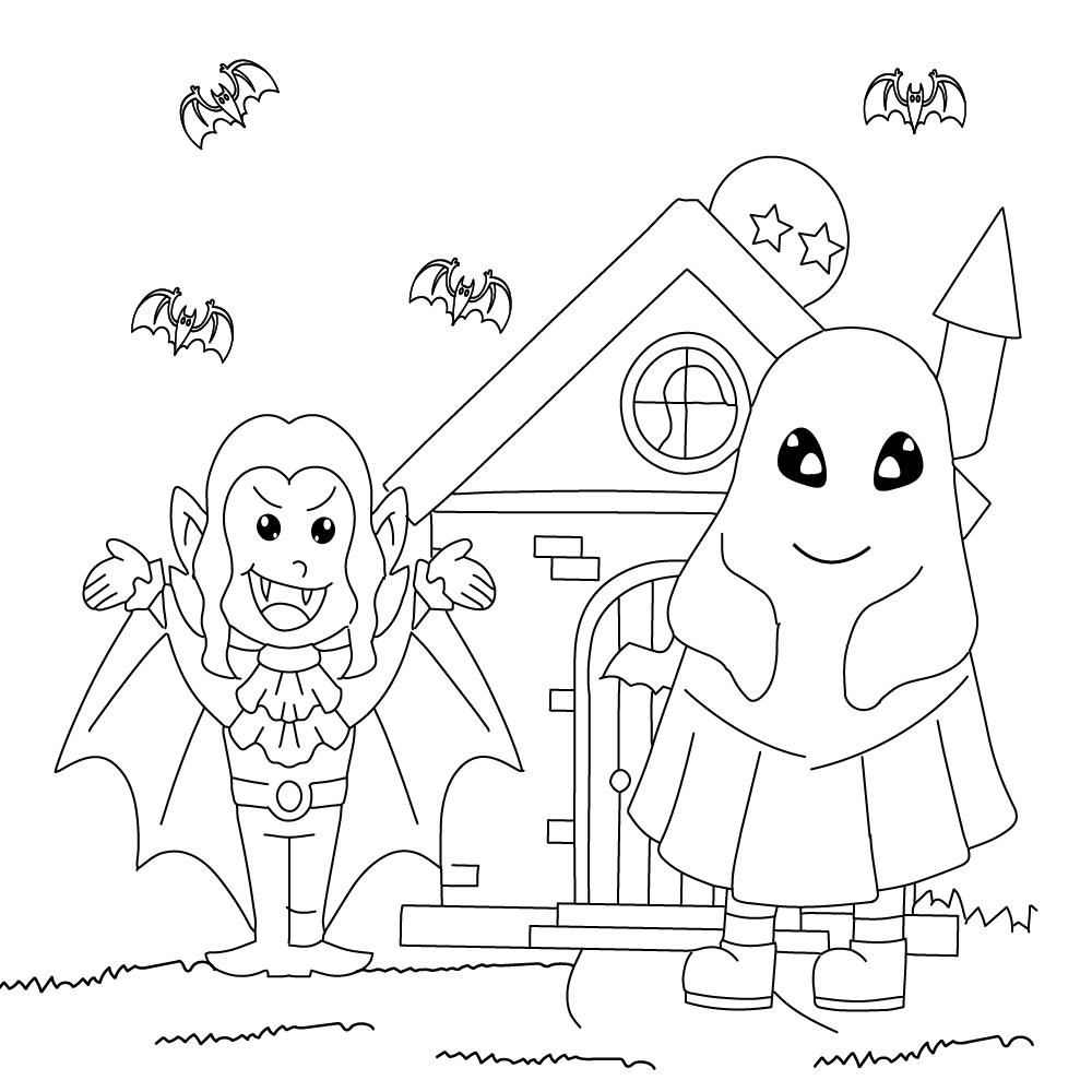 Creepy Kawaii Vampire and Ghost - Coloring Pages