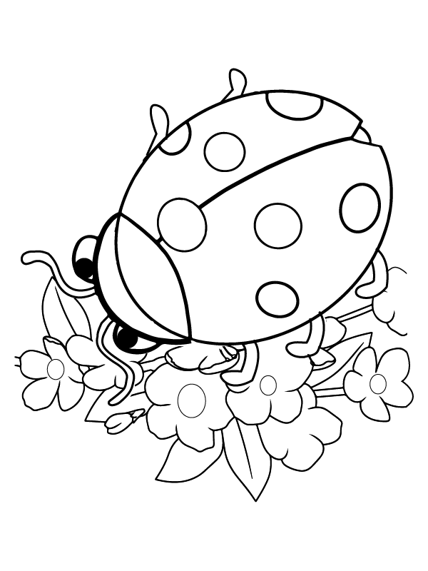 cartoon ladybugs and flowers coloring pages