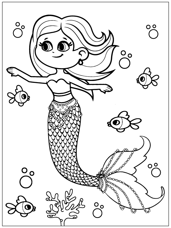 Cute Little Mermaid Coloring Page - Free Printable Coloring Pages for Kids