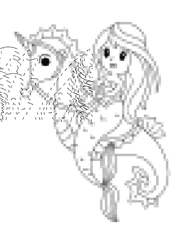 Cute Mermaid and Seahorse Coloring Page - Free Printable Coloring Pages ...