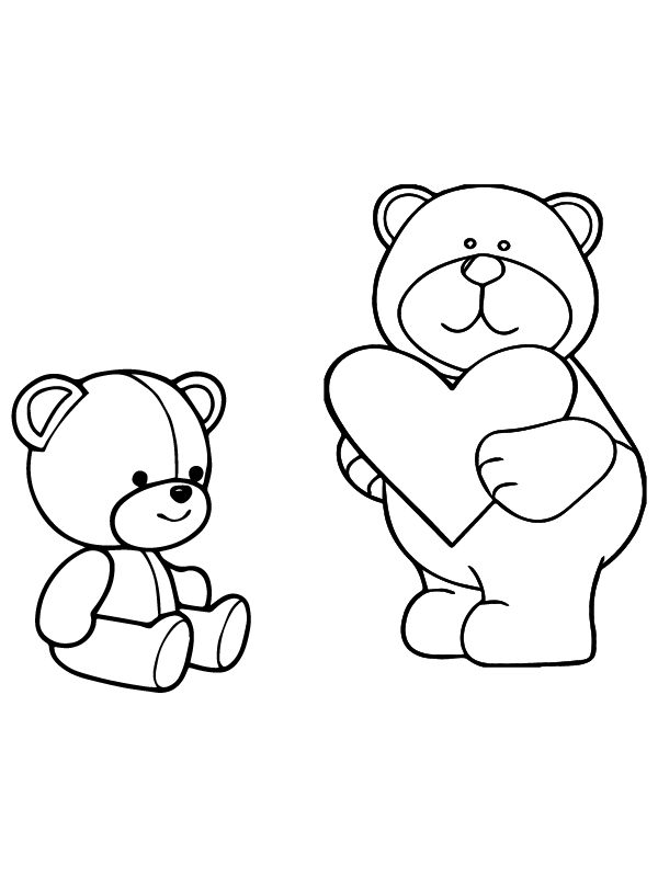 Cute Teddy Bears Offer Love to Each other Coloring Page - Free ...