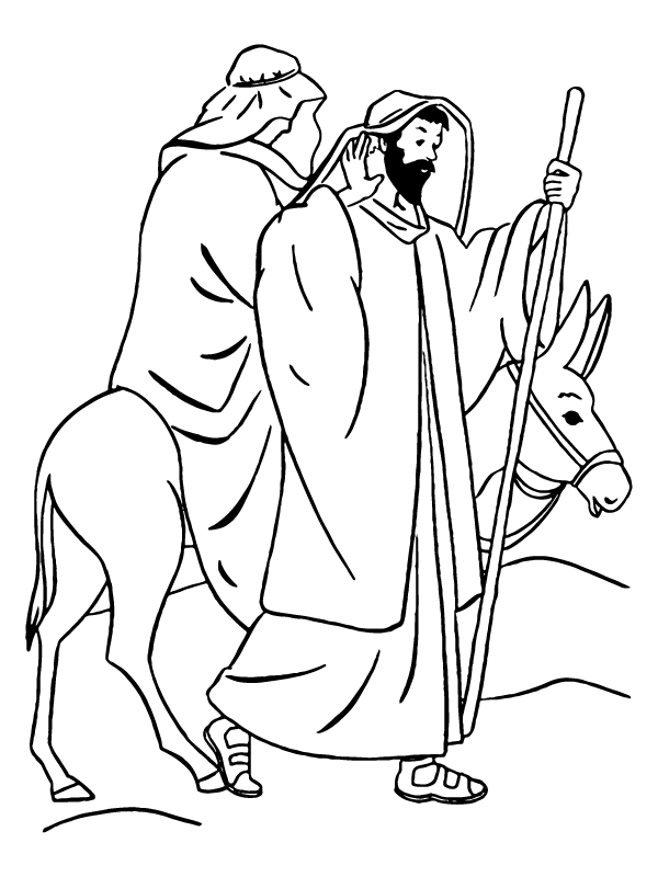 Joseph And Mary On Donkey Coloring Pages