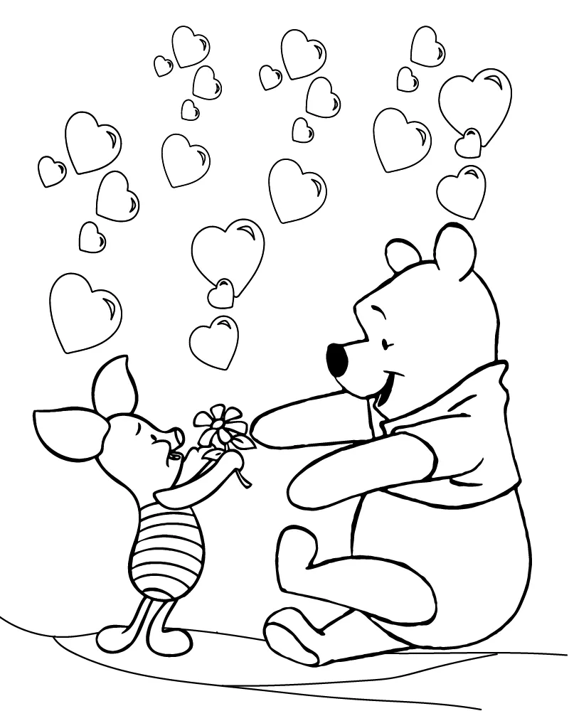 Disney Winnie The Pooh Valentines Day Coloring Page