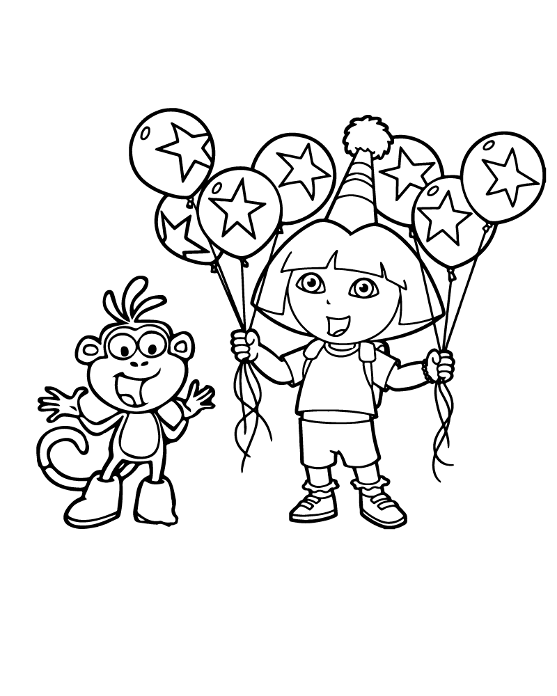 Dora Birthday Party Coloring Page