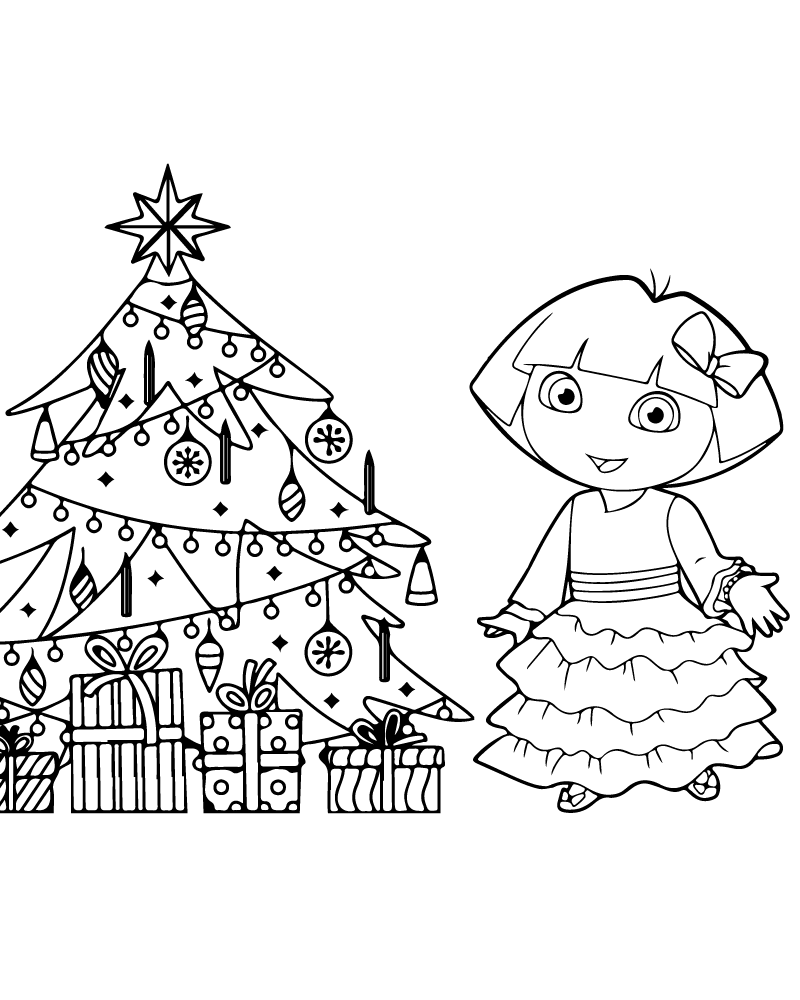 Dora Christmas 2024 Coloring Page