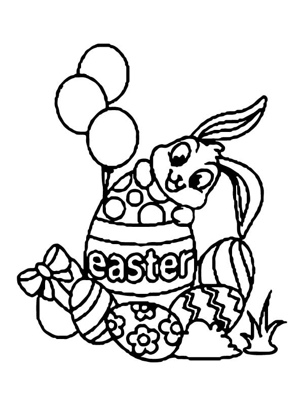 Easter Bunny and Balloons Coloring Page - Free Printable Coloring Pages ...