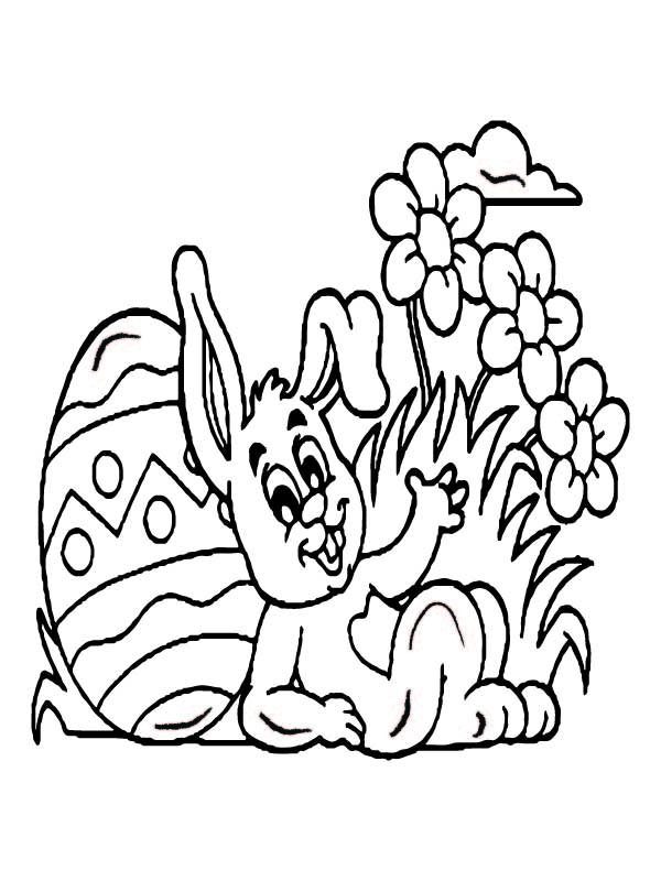 Easter Bunny, Egg, And Flowers Coloring Page - Free Printable Coloring 