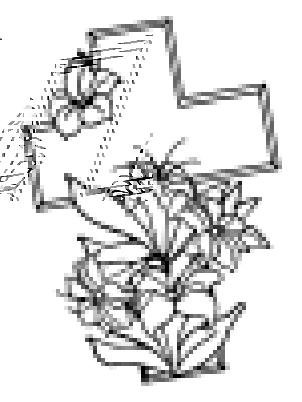 Easter Cross and Beautiful Flowers - Coloring Pages