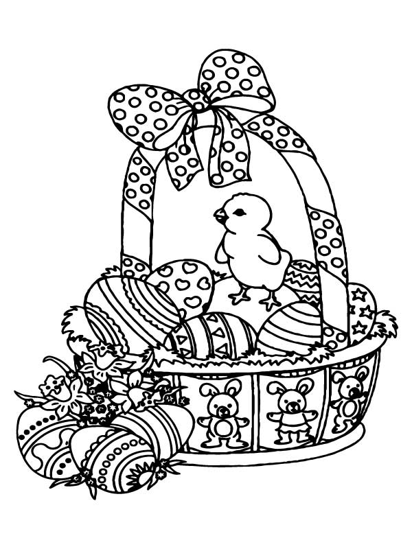 Easter Eggs and Basket with Chick Coloring Page - Free Printable ...