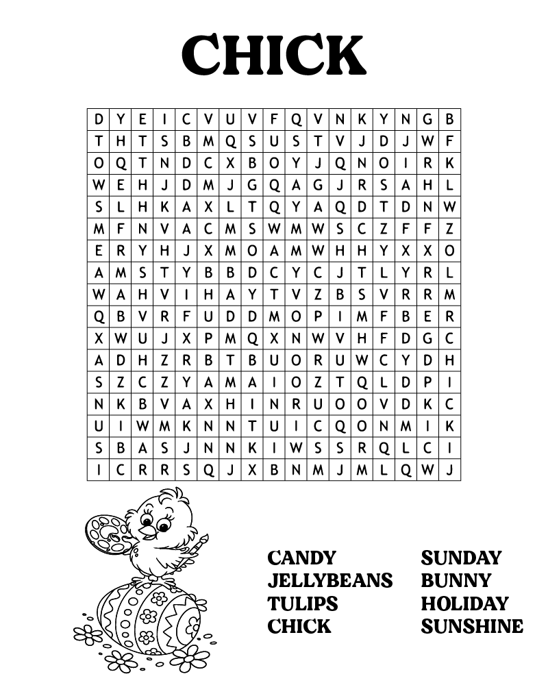 Easter Word Searches Chick Coloring Page - Free Printable Coloring ...