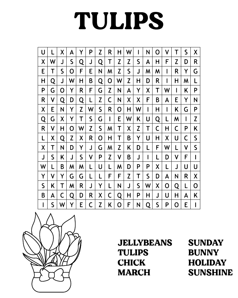 Easter Word Searches Tulips Coloring Page Free Printable Coloring