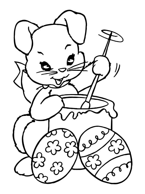 Excited Easter Bunny Painting Coloring Page - Free Printable Coloring ...