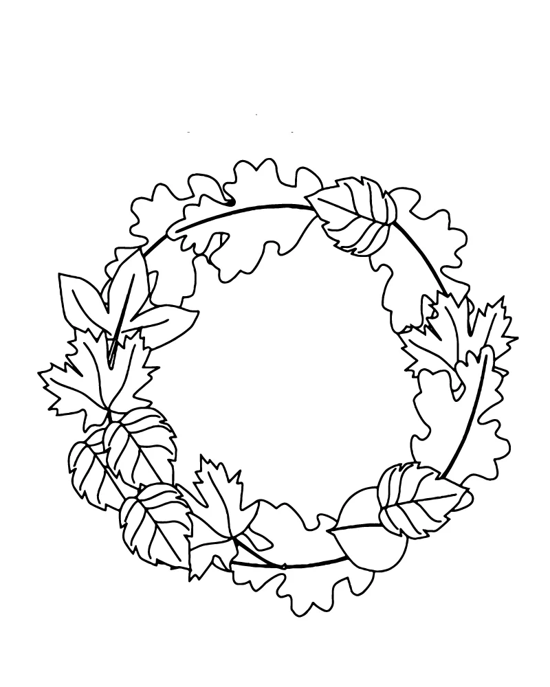 Fall Leaves Wreath Coloring Page