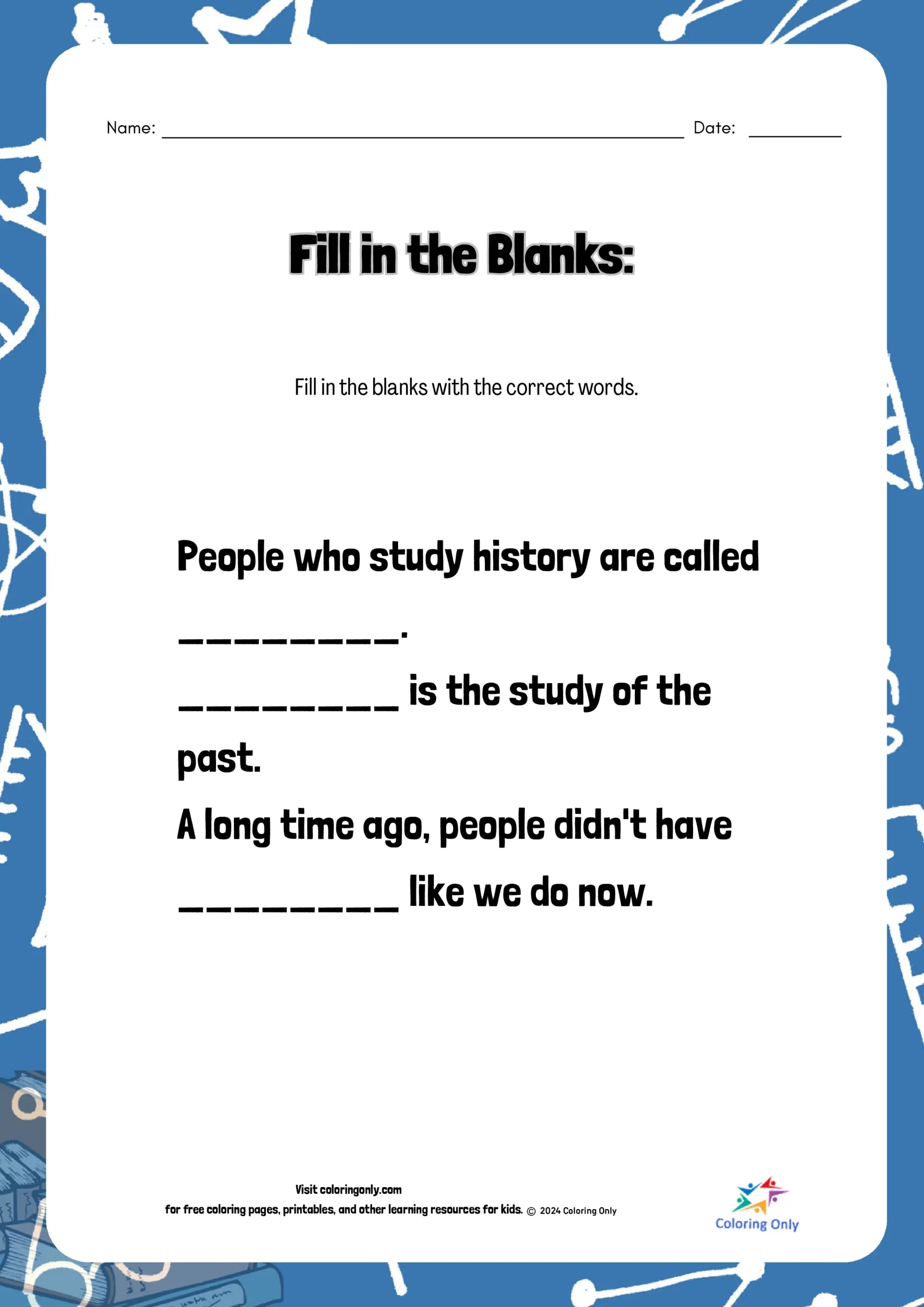 Fill in the Blanks Free Printable Worksheet