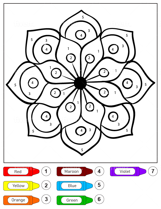 Flower Drawing Mandala for Kids Color by Number Coloring Page - Free