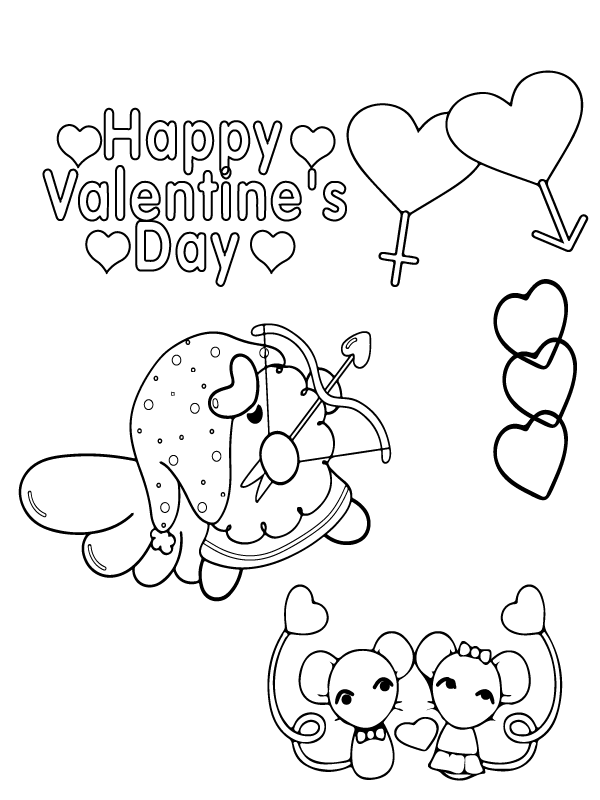 Two Kittens Easy Valentine's Day Coloring Page - Free Printable ...