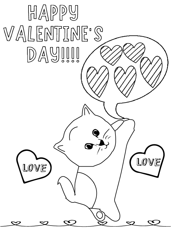 Free Valentine Printable Kitten - Coloring Pages