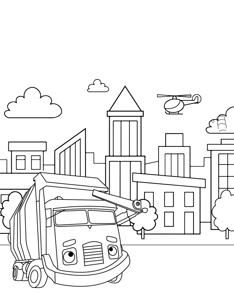 Garbage Truck Cartoon Free Printable Coloring Page