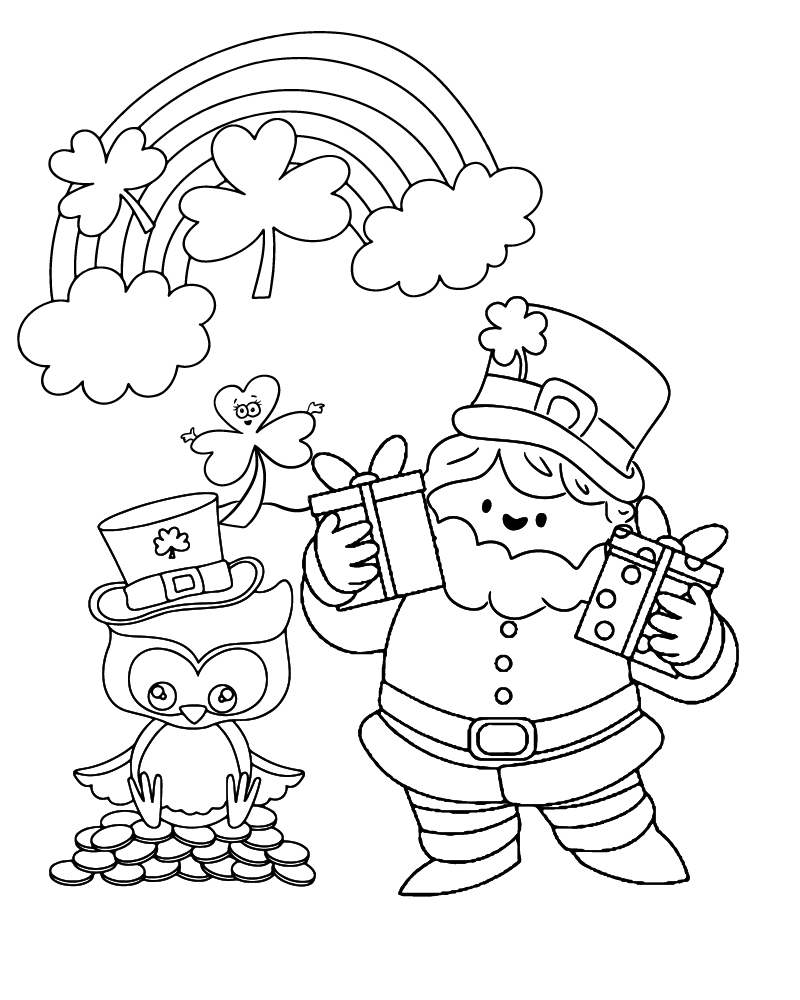 Gifts and Smiling Leprechaun