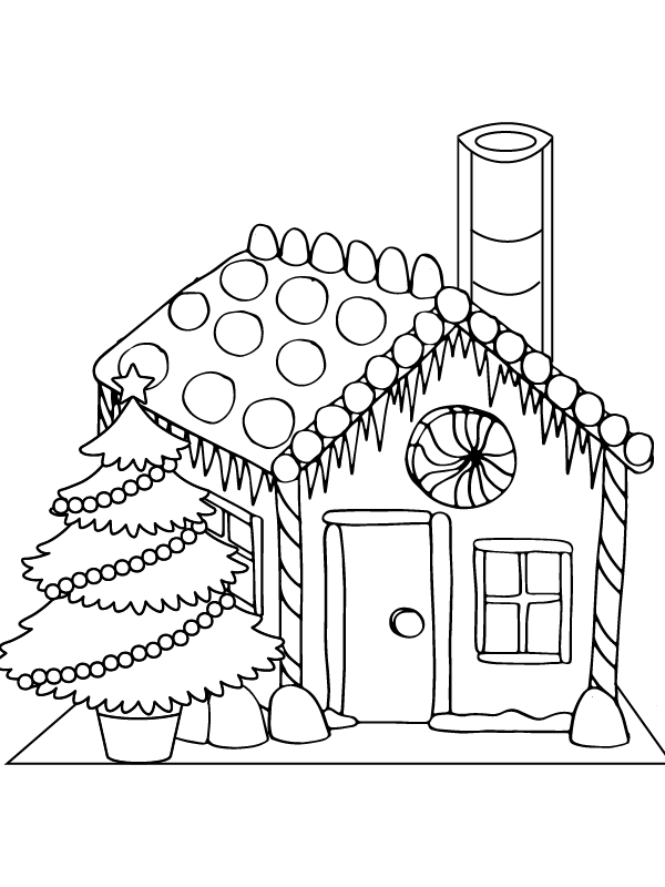 Winter Christmas Gingerbread house Coloring Page - Free Printable ...