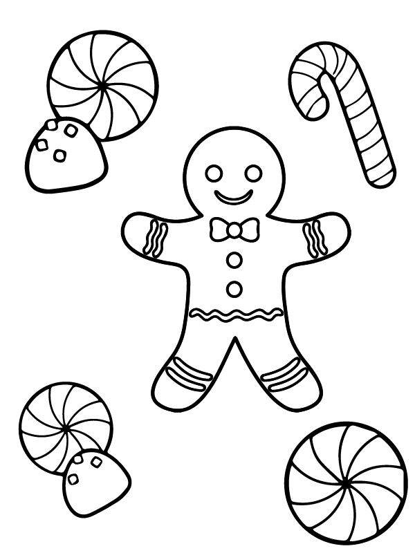 Gingerbread Man and Circle Candy Coloring Page - Free Printable ...
