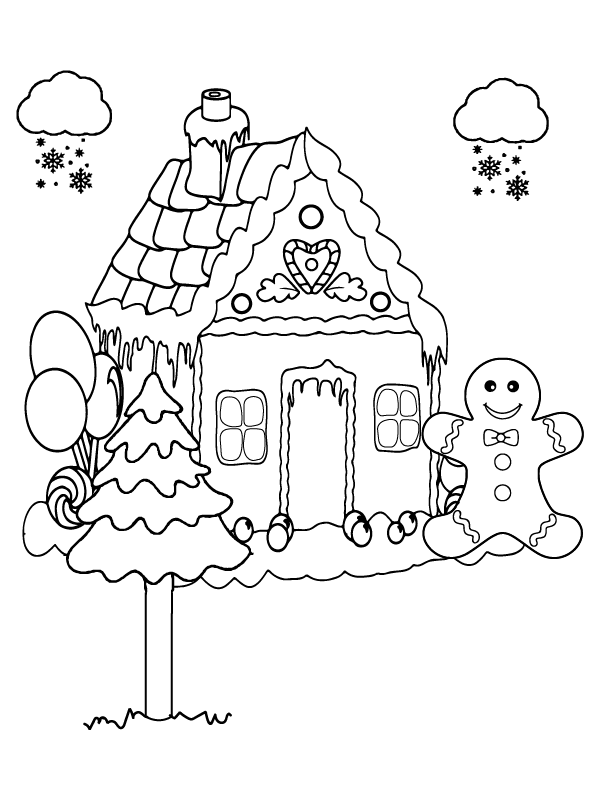 Gingerbread Man and Gingerbread House Coloring Page - Free Printable ...