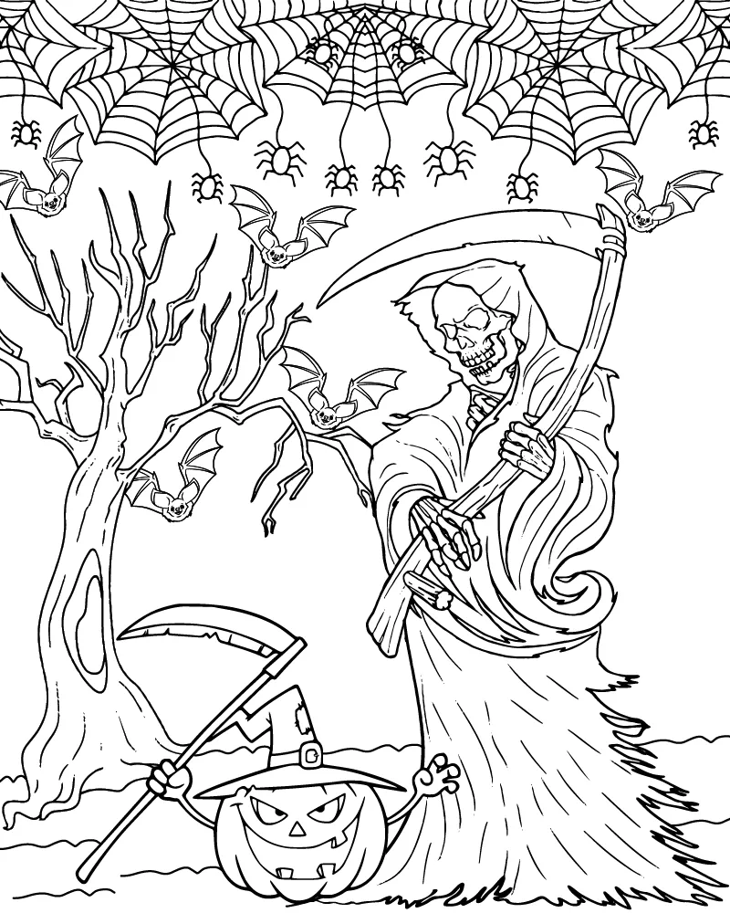 Halloween Grim Reaper coloring page for adults