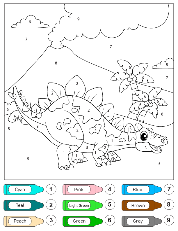 Happy Stegosaurus Color by Number