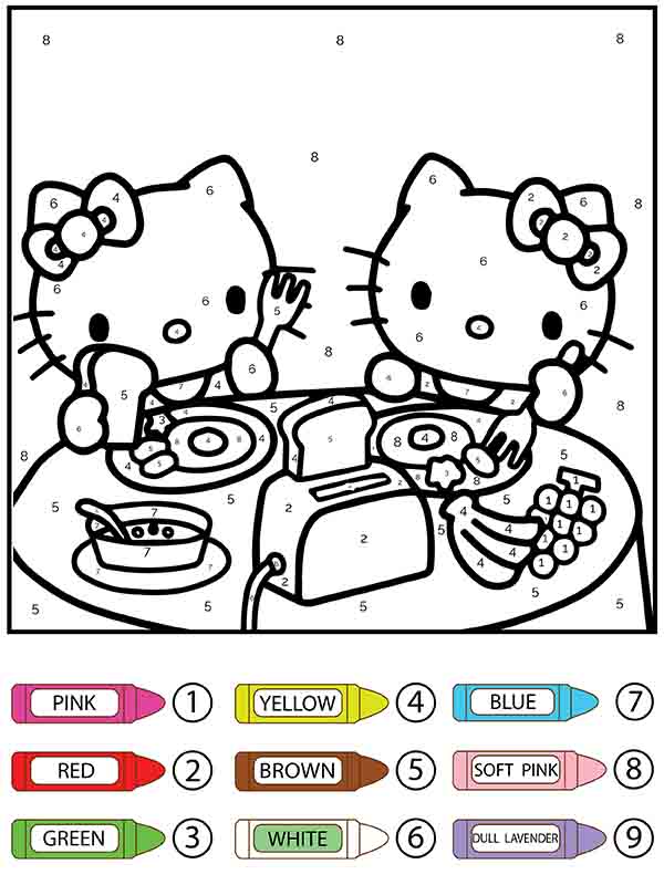 Hello Kitty and Mimmy Eating Color By Number Coloring Page - Free ...