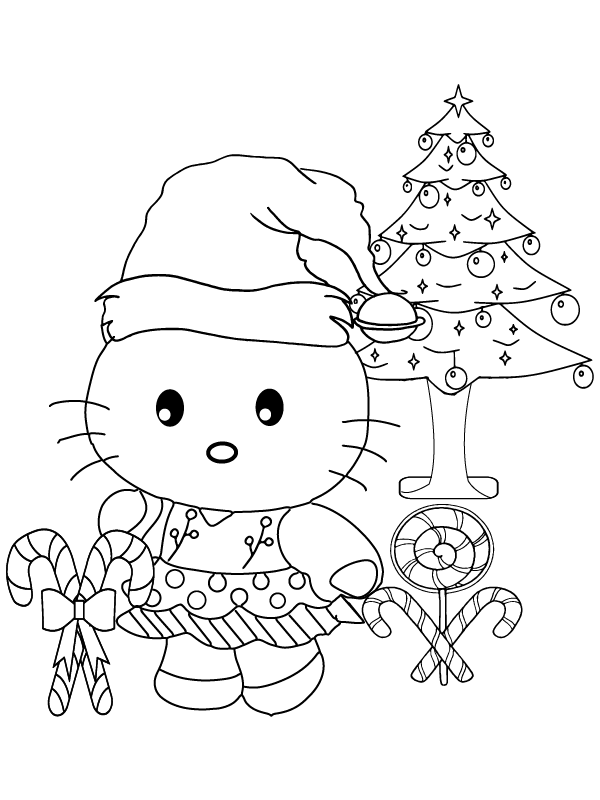 Hello Kitty Weihnachten mit Zuckerstangen Färbung Seite Kostenlose