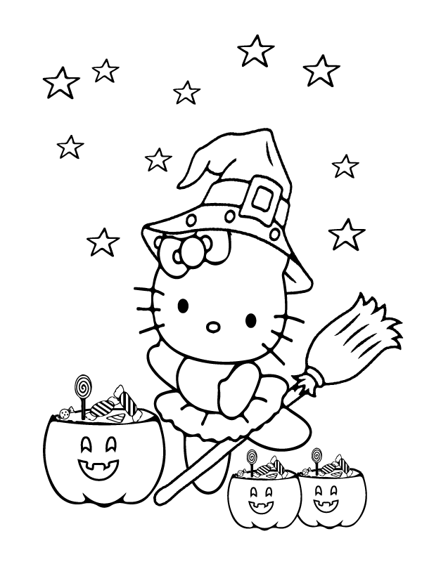 Hello Kitty's Trick-or-Treat Excitement Coloring Page - Free Printable ...