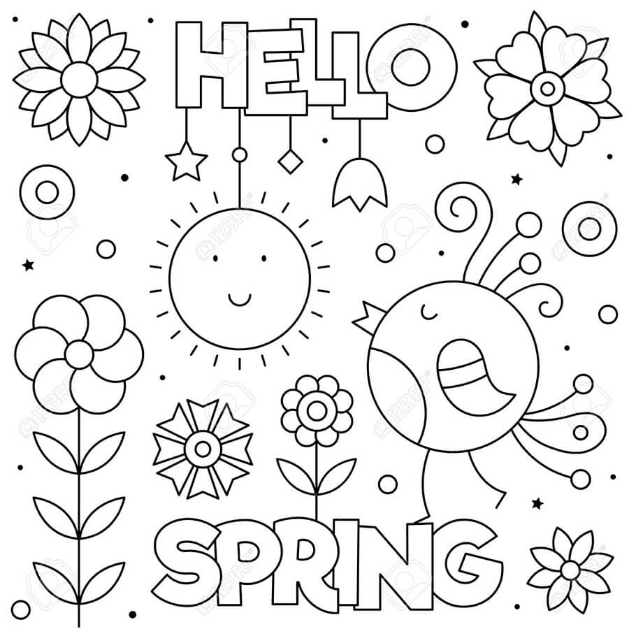 Hello Spring Coloring Page   Free Printable Coloring Pages for Kids