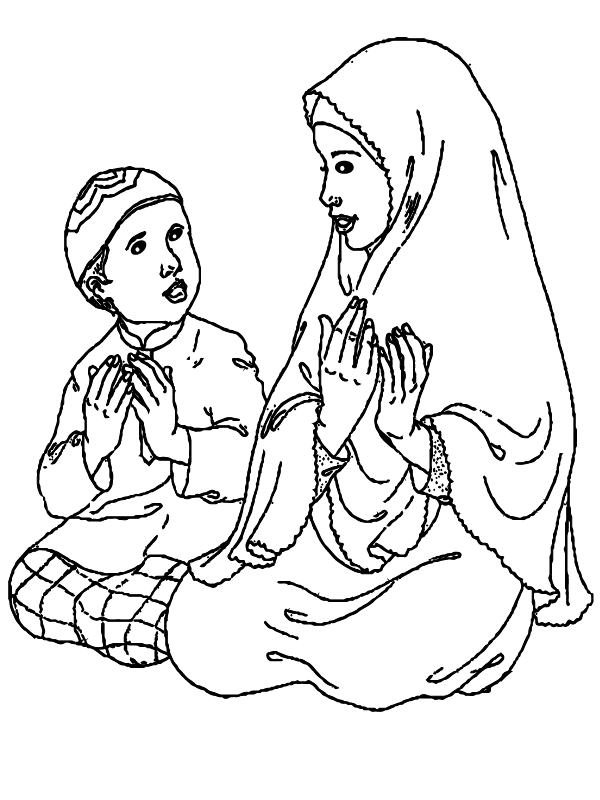 Islamic Girl Teaching a Kid to Pray Coloring Page - Free Printable ...