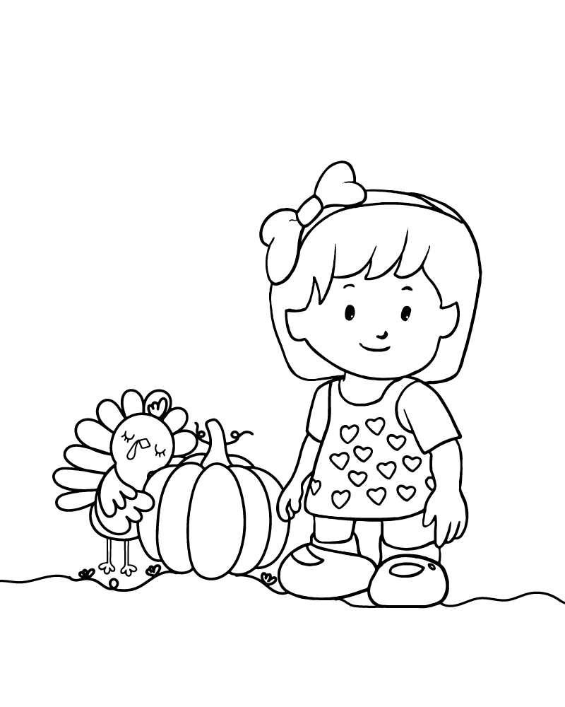 Kid And Turkey In Thanksgiving Coloring Page kid-and-turkey-in-thanksgiving-coloring-page