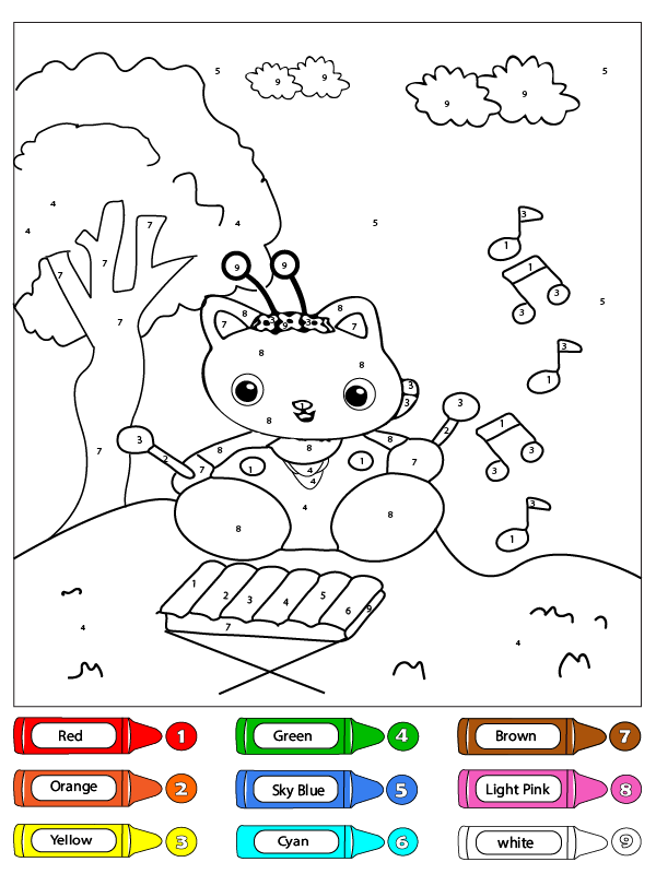 Kitty Fairy and Her Friend Flying Color by Number Coloring Page - Free ...