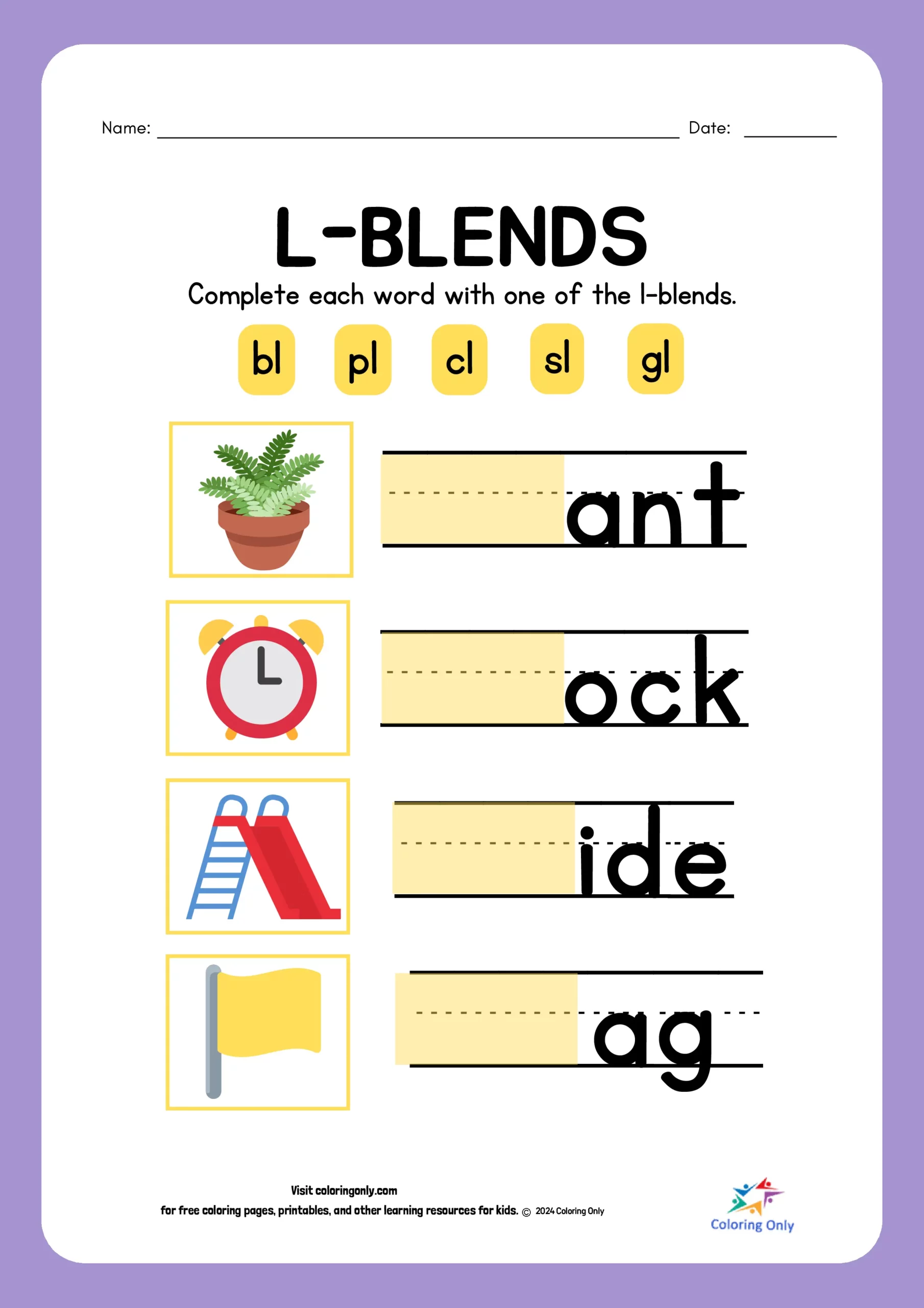 L-BLENDS Free Printable Worksheet - Coloring Pages