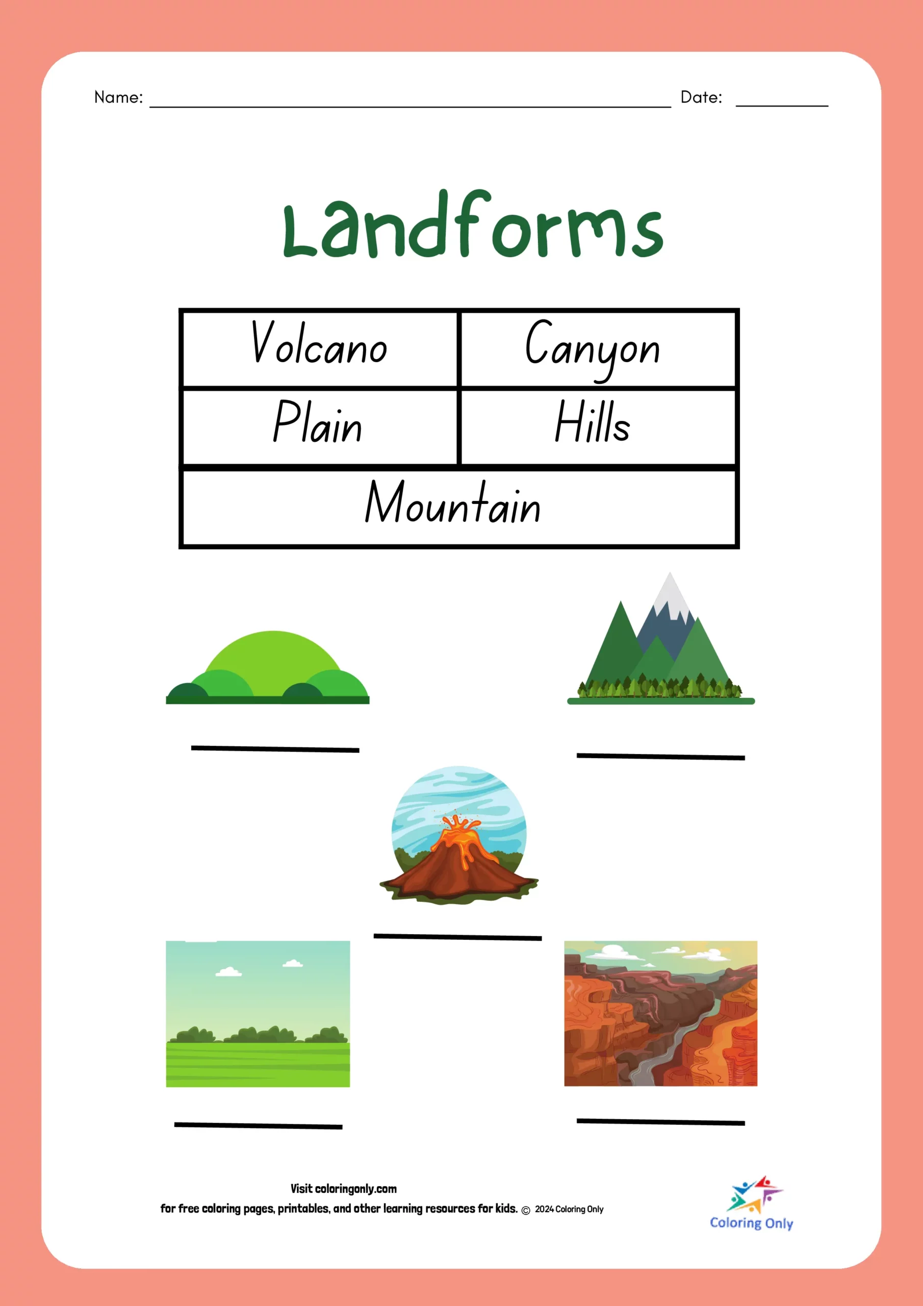 Landforms Printable Worksheets Landforms Worksheets Landforms Printable Worksheets Landforms Worksheets
