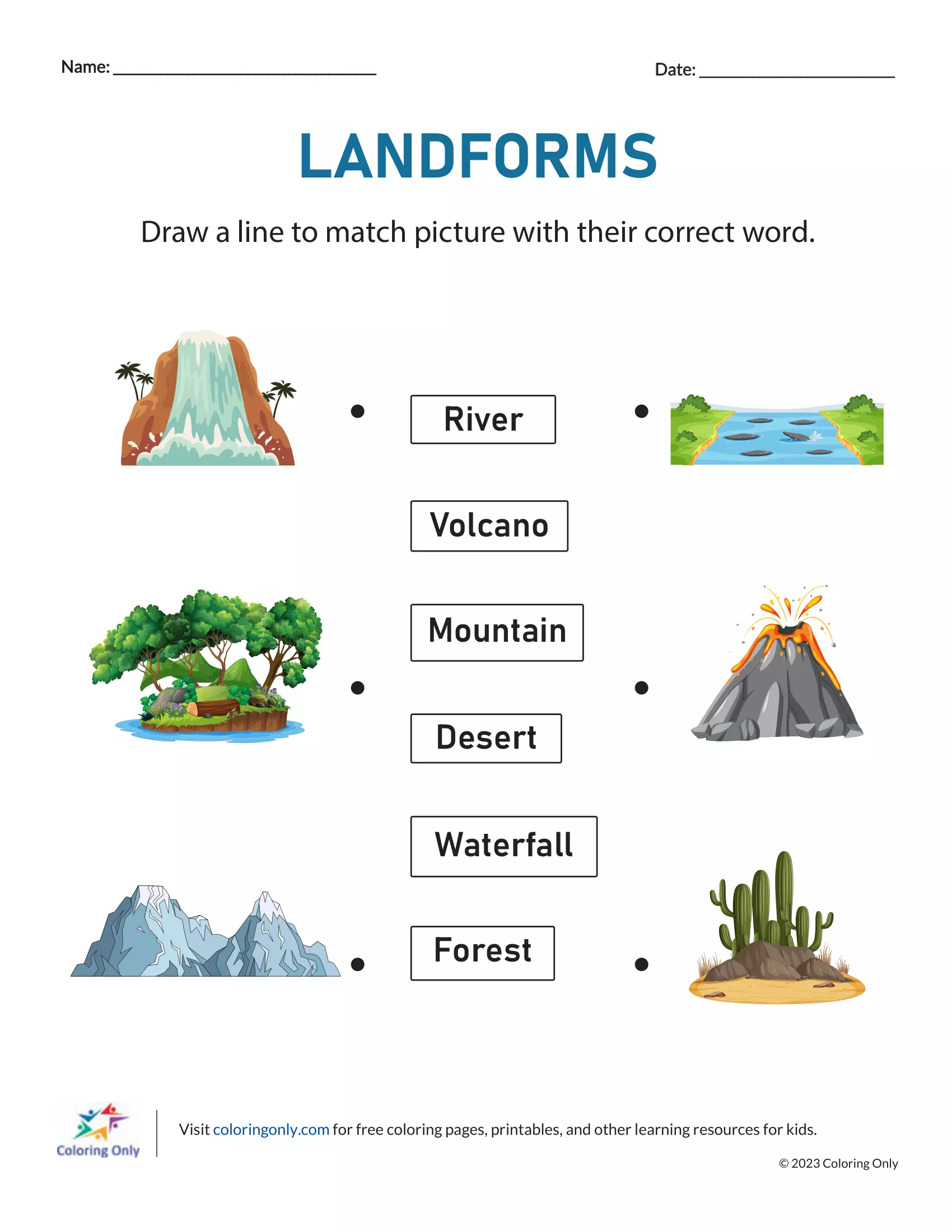 Landforms Free Printable Worksheet