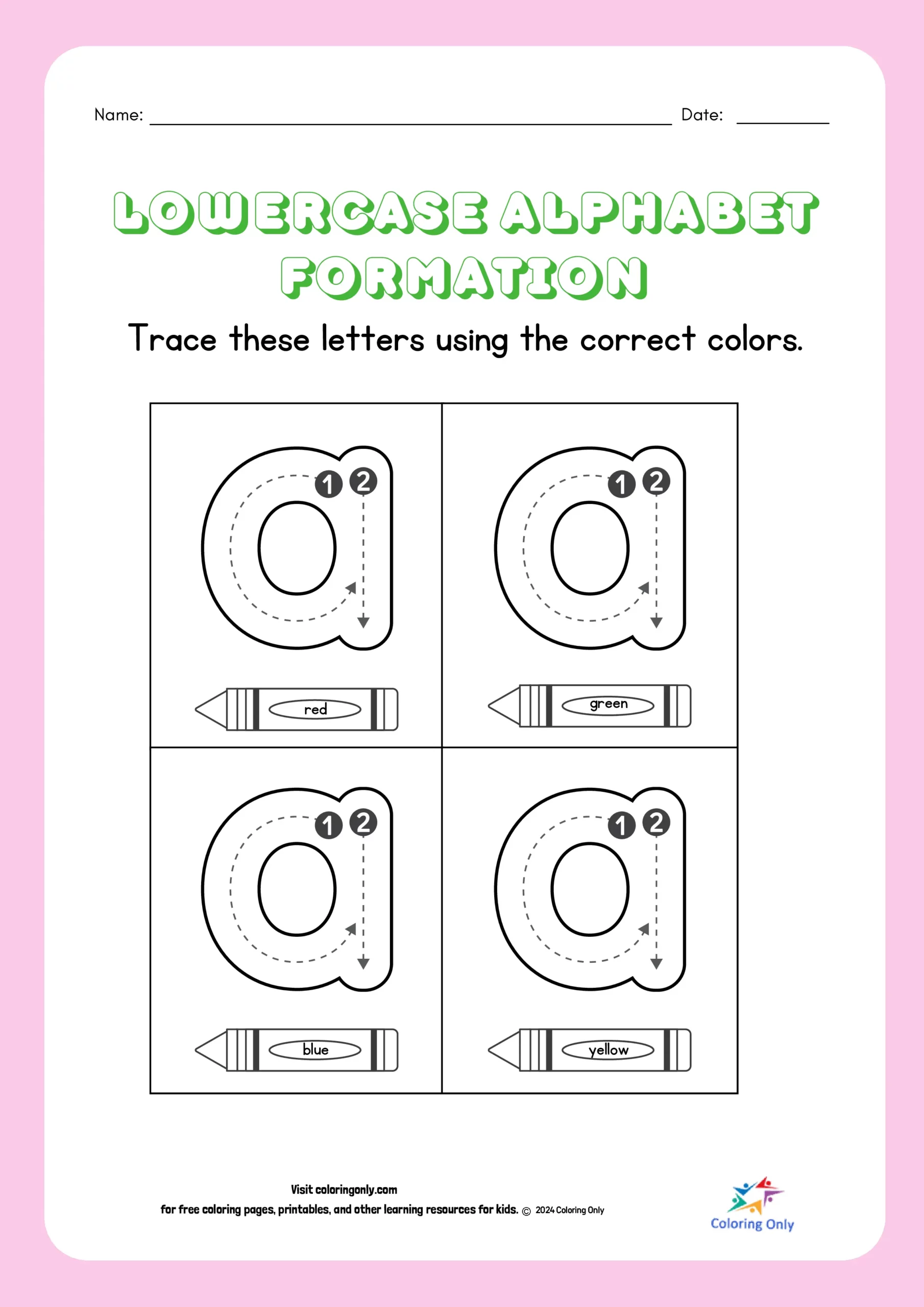 LOWERCASE ALPHABET FORMATION Free Printable Worksheet