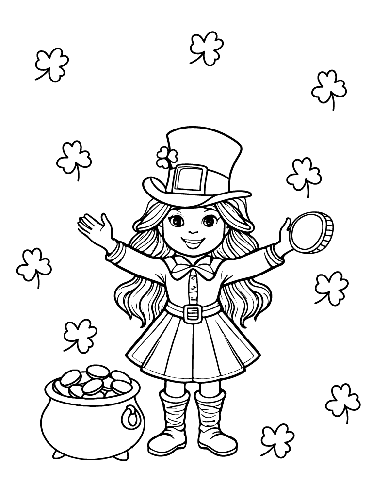 Gold and Girl Leprechaun Coloring Page - Free Printable Coloring Pages ...