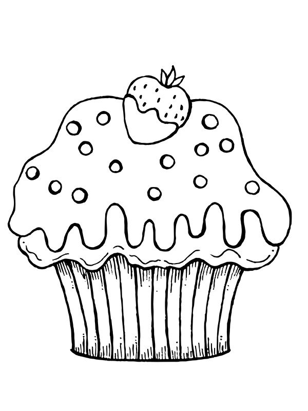 Melting Cupcake And Strawberry Coloring Pages