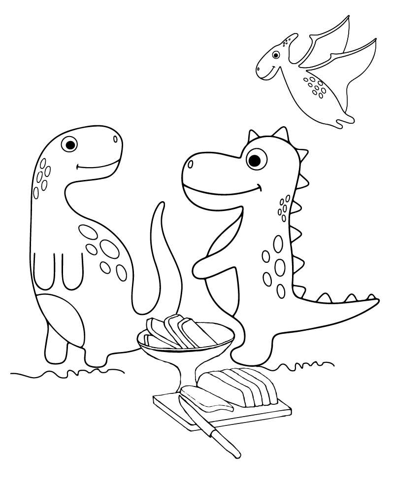 Dino Picnic Coloring Page