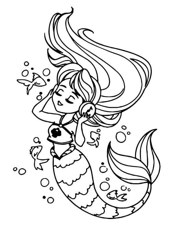 Mermaid Listening to Music Coloring Page - Free Printable Coloring ...