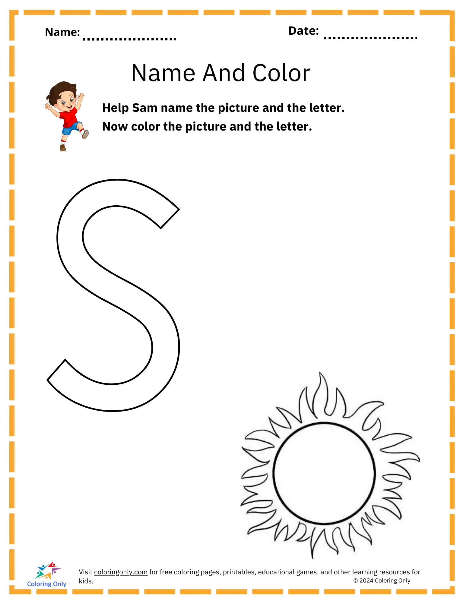 Name And Color - S Free Printable Worksheet